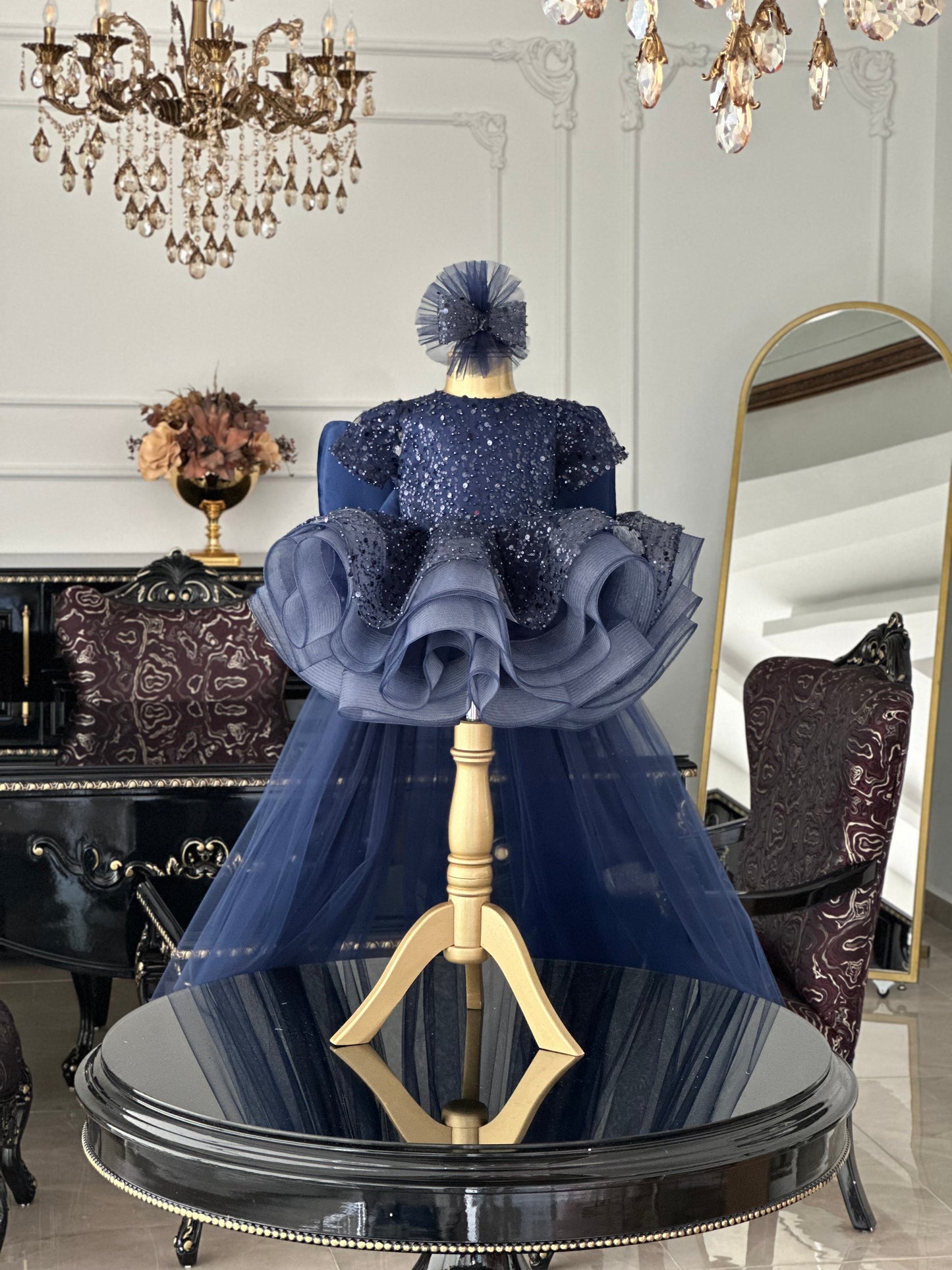 Shiny Lacivert Tül Kuyruklu Kelebek Elbise