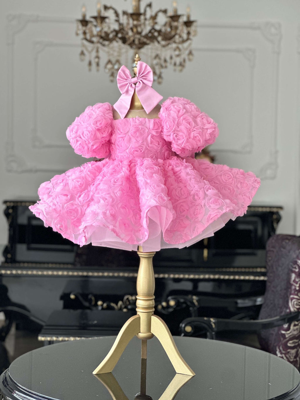 pembe rose elbise, diz üstü kabarık etek