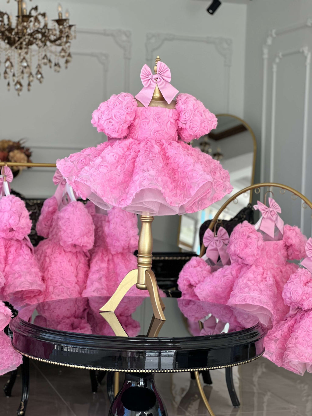 şeker pembe rose kumaş kız çocuk elbise
