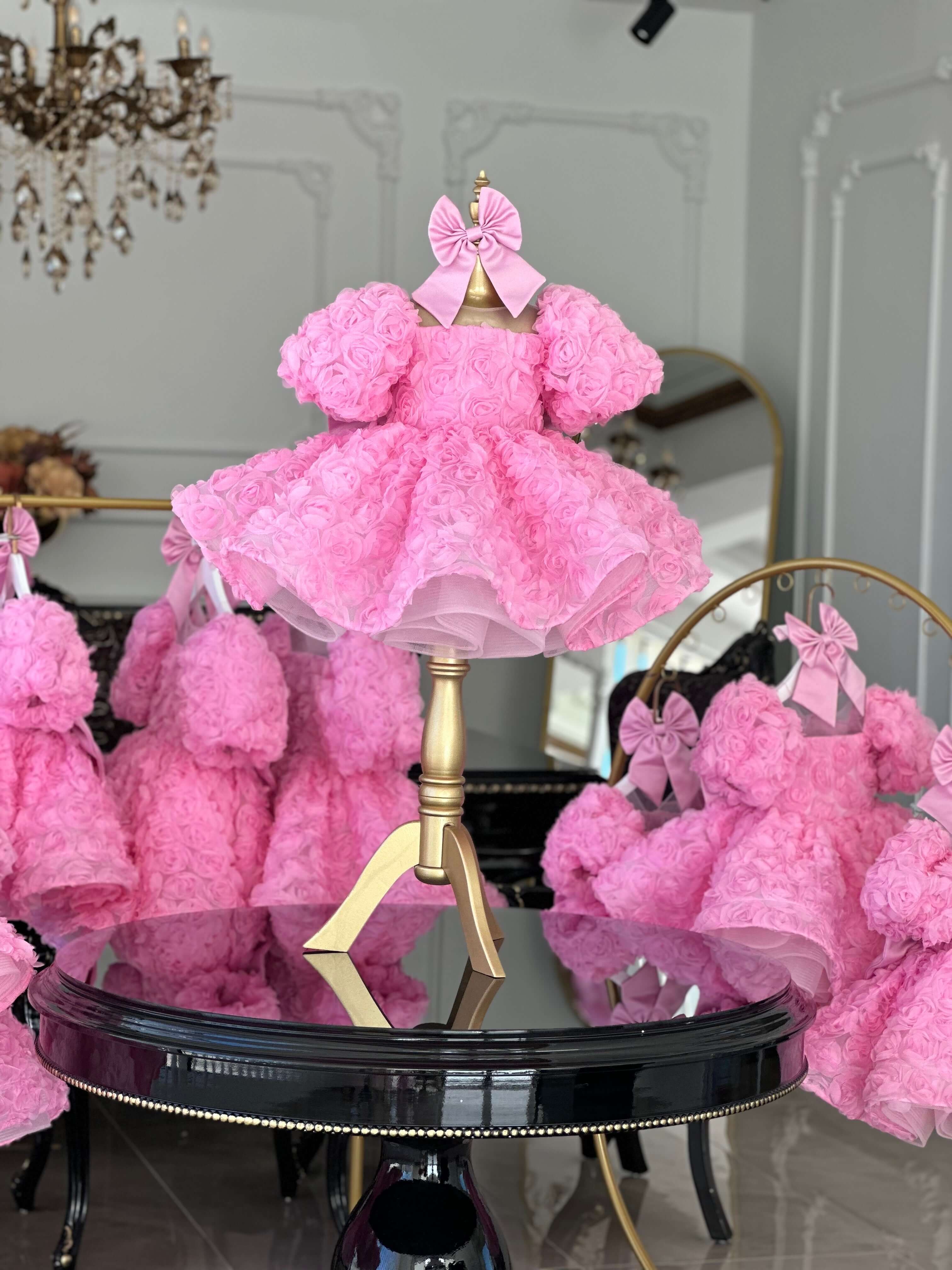 şeker pembe rose kumaş kız çocuk elbise