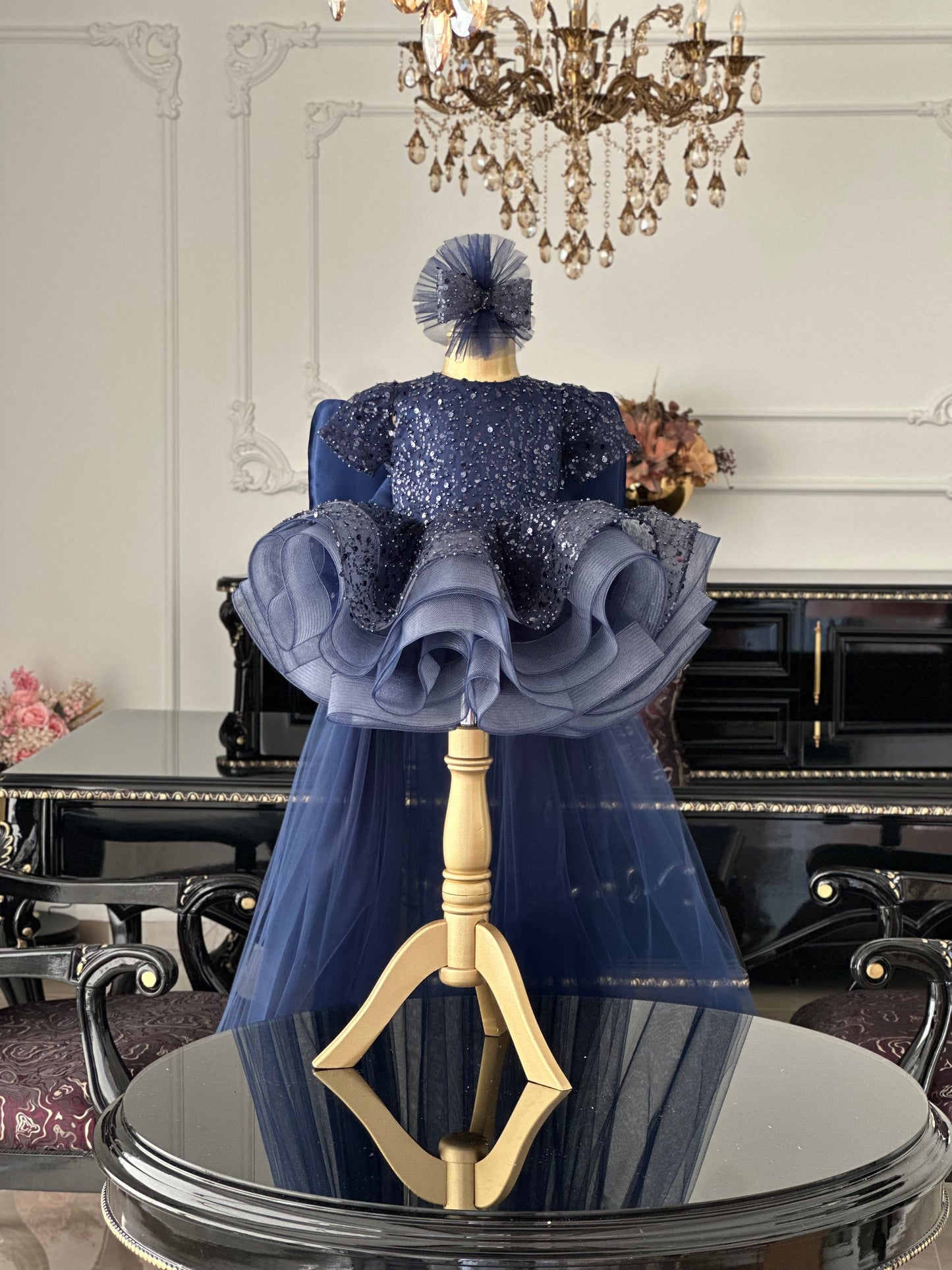 Shiny Lacivert Tül Kuyruklu Kelebek Elbise