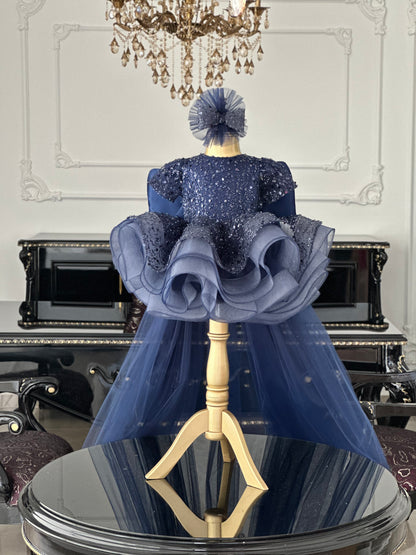 Shiny Lacivert Tül Kuyruklu Kelebek Elbise