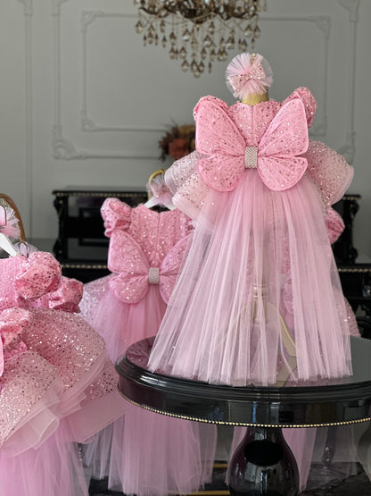 Shiny Tatlı Pembe Kelebek Elbise