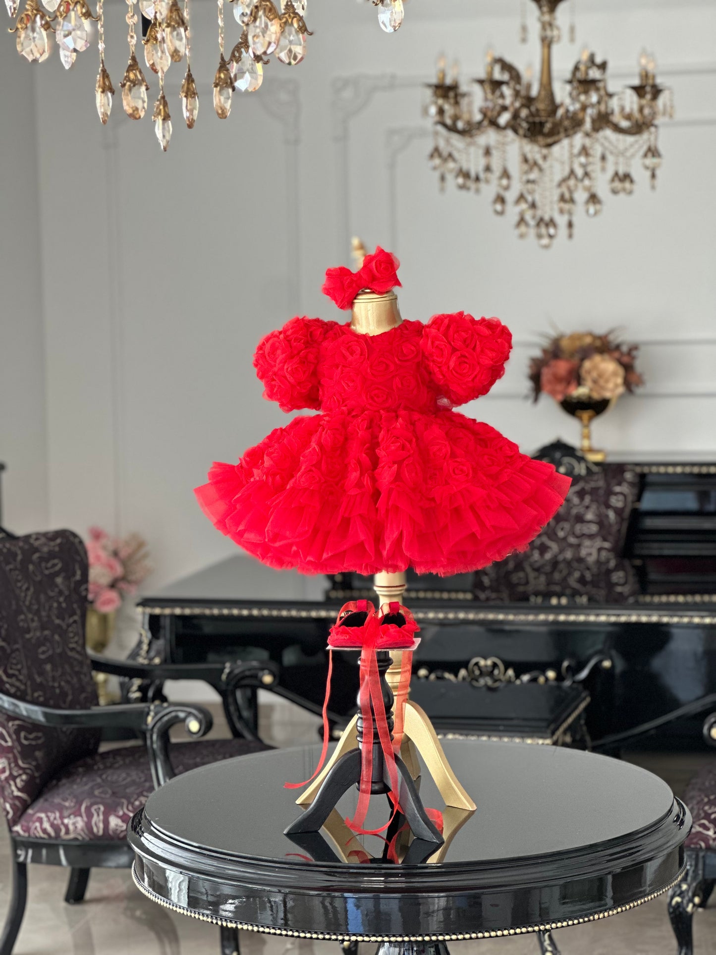 Rose Fırfırlı Kırmızı Abiye Elbise