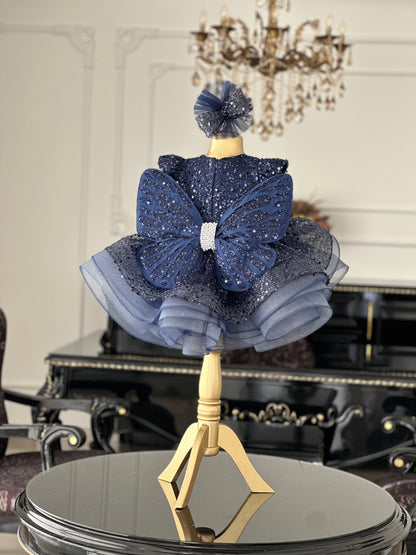 Shiny Lacivert Kelebek Elbise