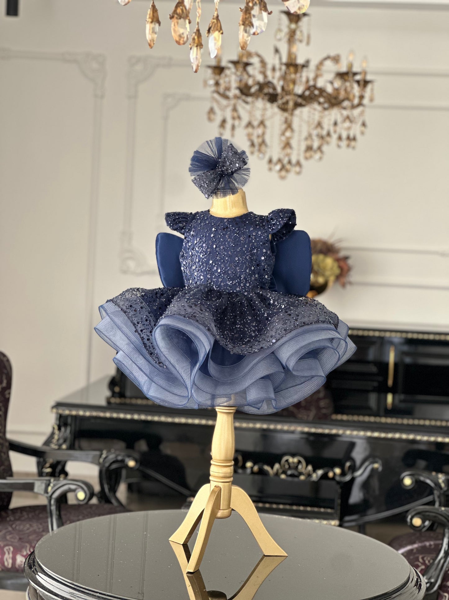 Shiny Lacivert Kelebek Elbise