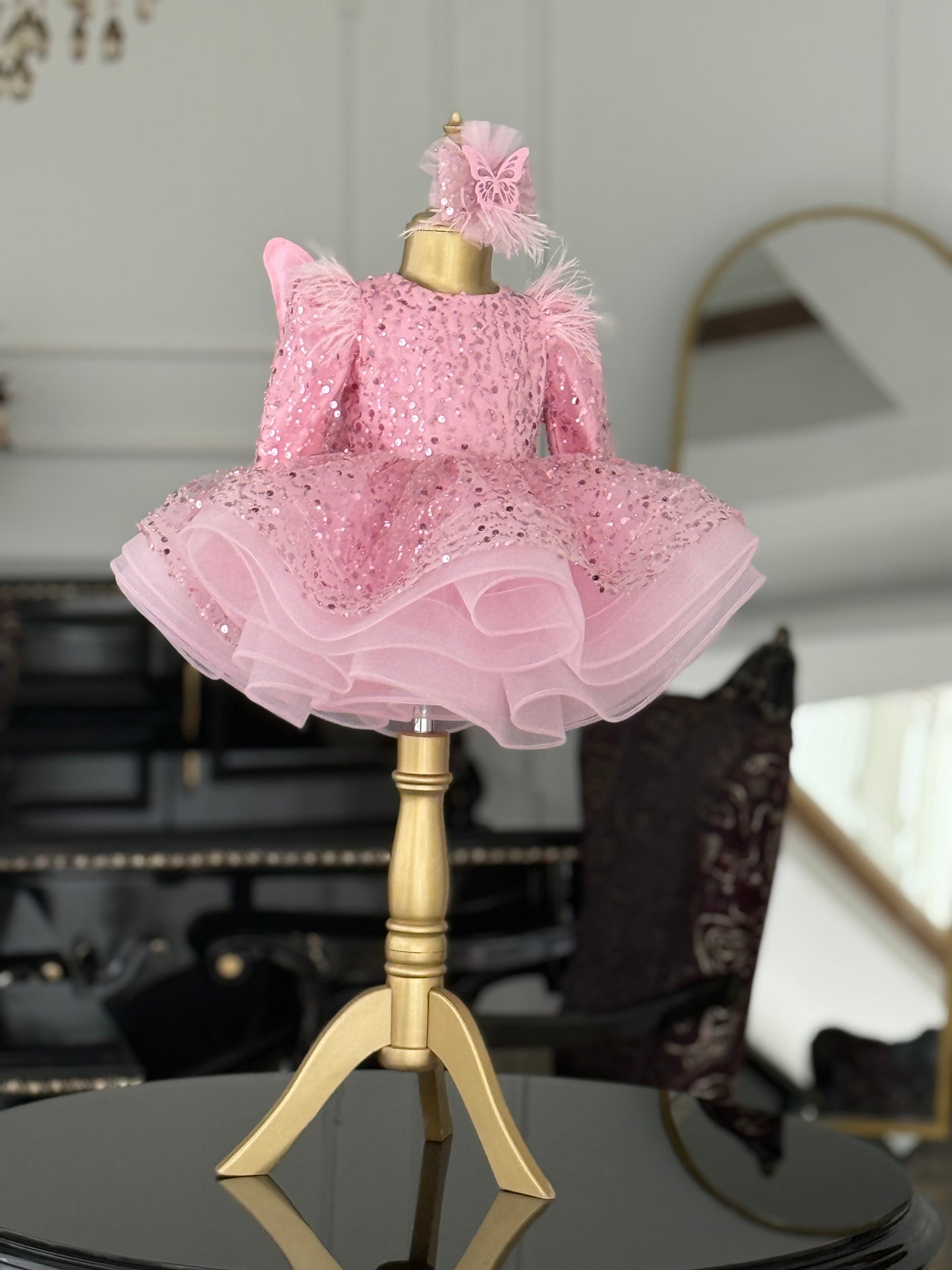 Shiny  Pembe Yeni Kelebek Kanatlı Elbise