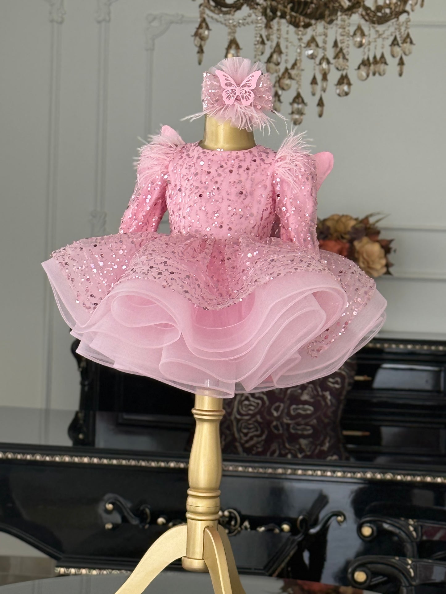 Shiny  Pembe Yeni Kelebek Kanatlı Elbise