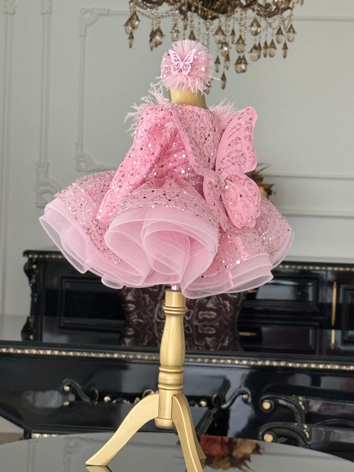 Shiny  Pembe Yeni Kelebek Kanatlı Elbise