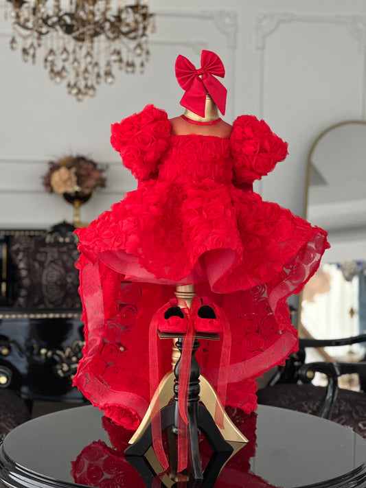 Rose Kırmızı Kuyruklu Abiye Elbise