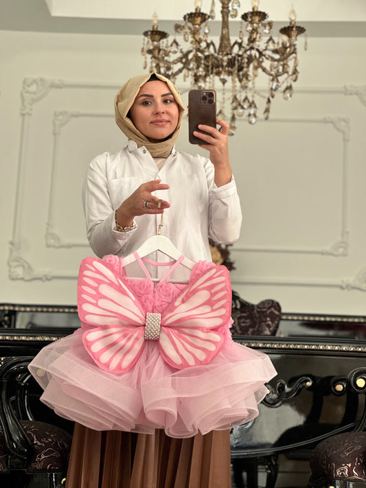 Rose Pembe Kelebek Elbise