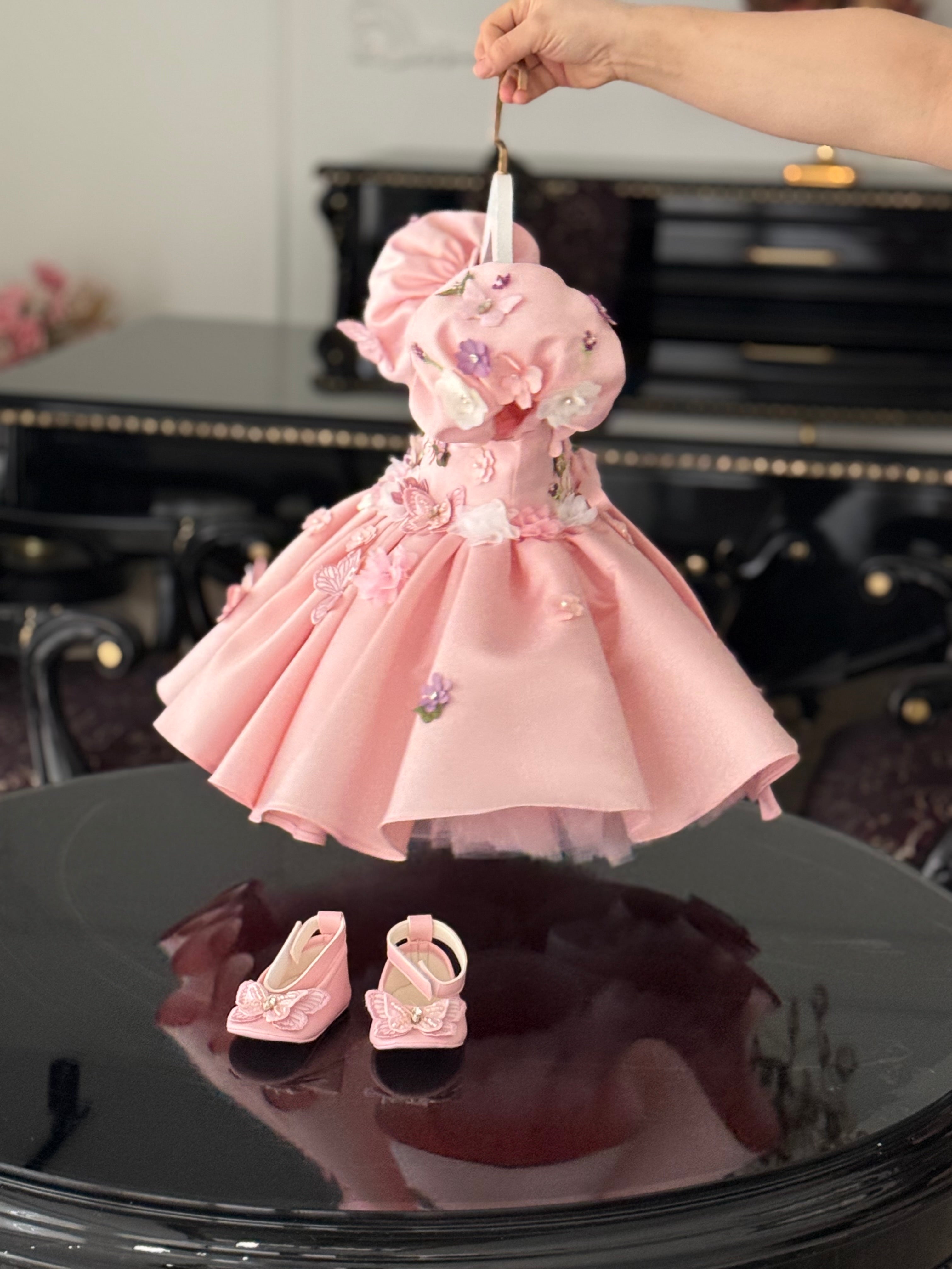 royal flower tam set, çiçekli bere ve taşlı patikler