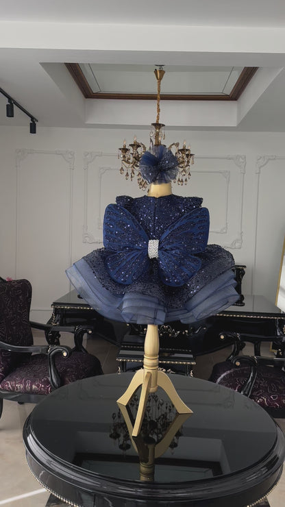 Shiny Lacivert Kelebek Elbise